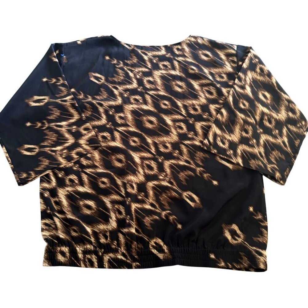 Chico's Women's Brown Abstract Print Black SS Blouse Top, Size 1 (US M) - Picture 2 of 6